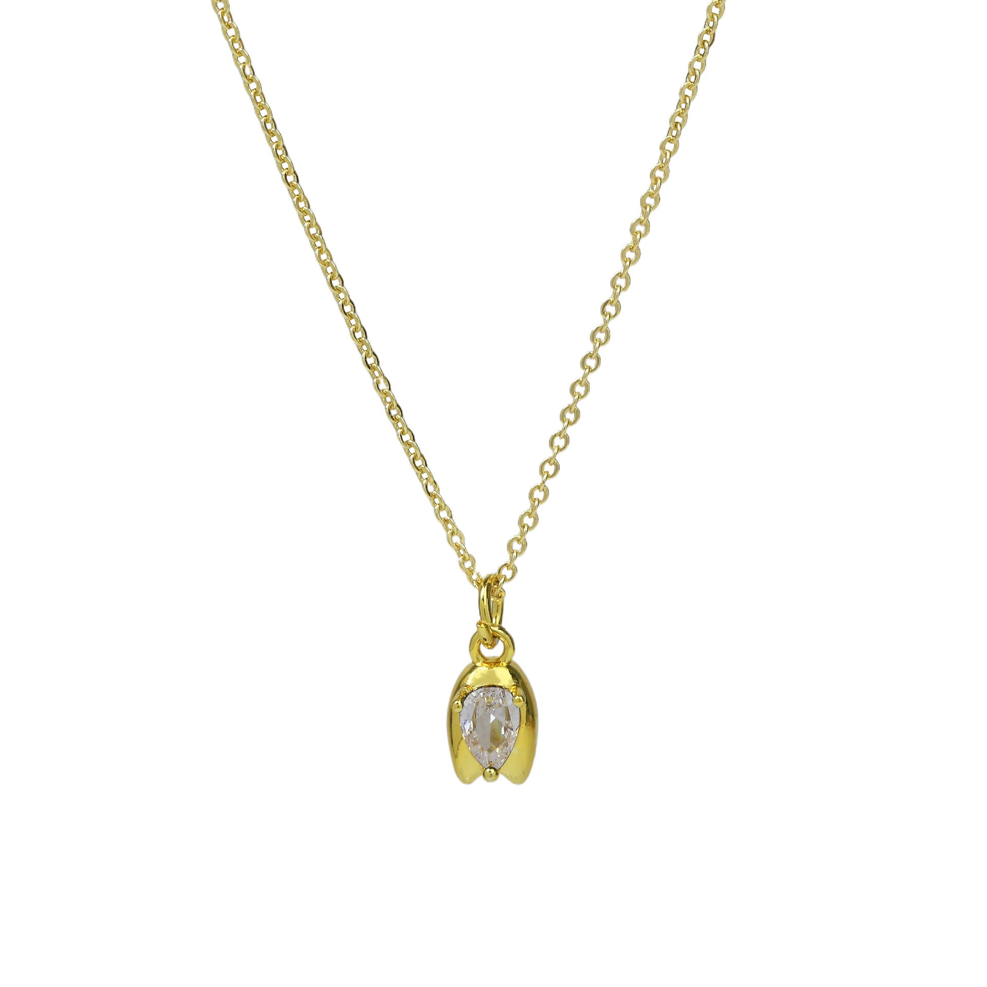 Wholesale Light luxury zircon rose flower bud pendant necklace