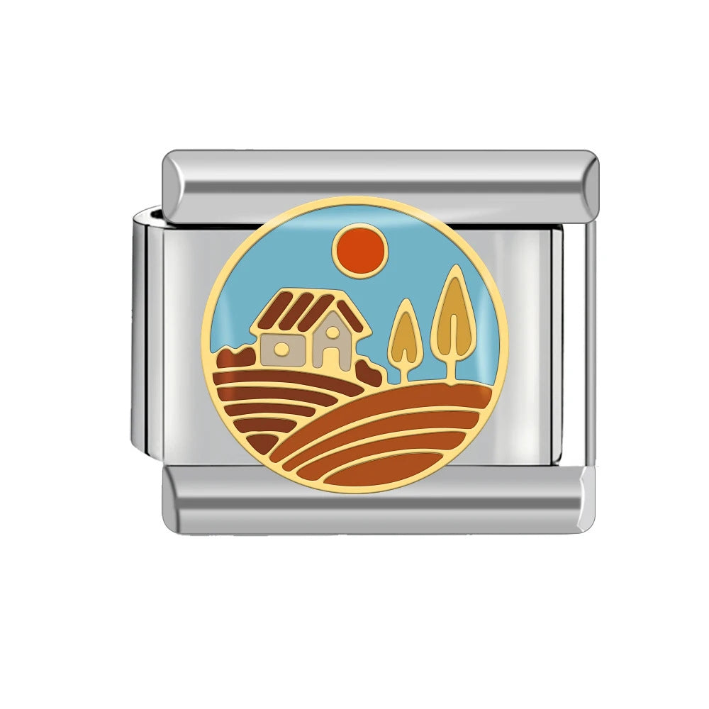 Wholesale Italian Charm Bracelet 9mm DIY Splicing Landscape Pattern Titanium Steel Composable Bracelet