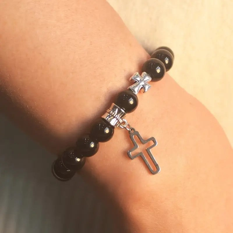Wholesale European American Couple Design Acrylic Electroplated Cross Bracelet,  Fashion Jewelry Accessory for Resale