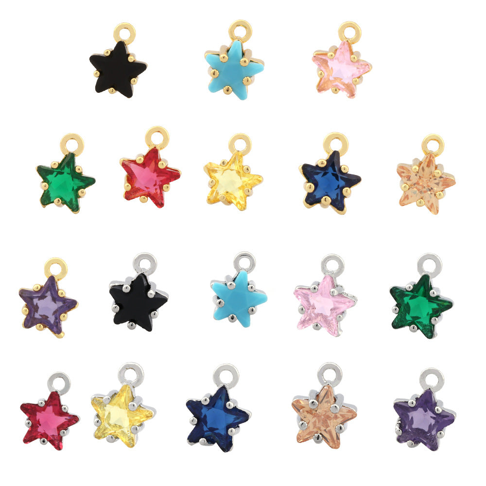 Wholesale 18K gold-plated micro-paved colorful five-pointed star zircon pendant