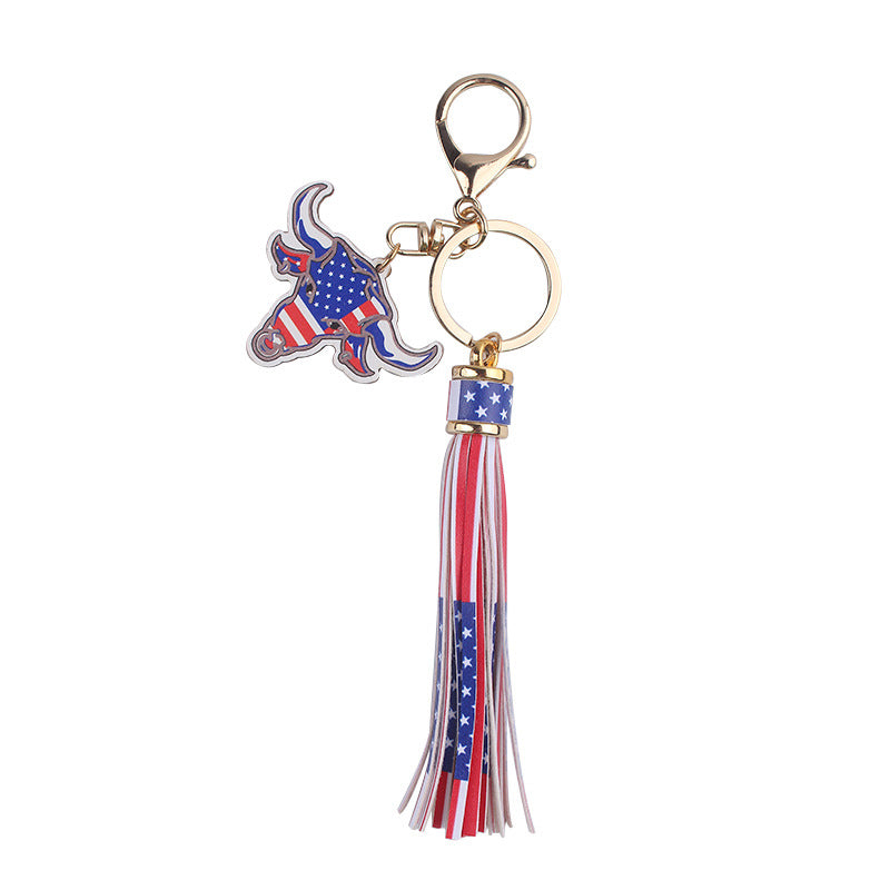 Wholesale American Independence Day Wooden Sign Tassel Keychain ACC-KC-GuangTian055