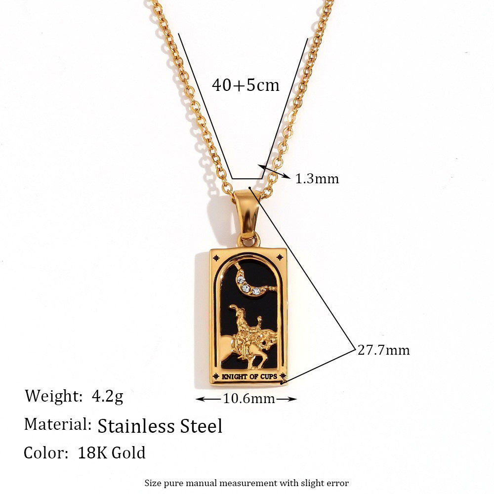 Wholesale Tarot Pendant Necklace 18K Gold Plated Stainless Steel Retro Trendy Jewelry Gift