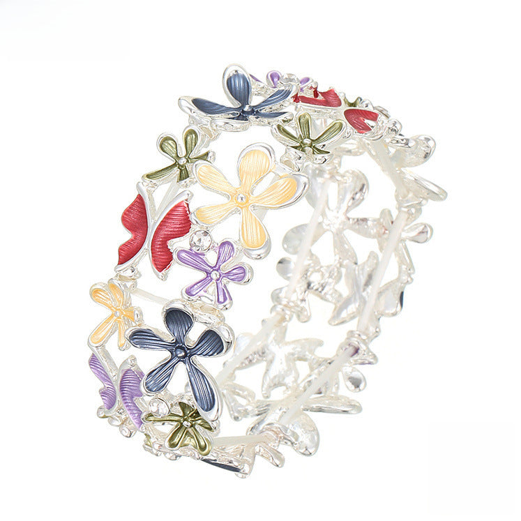 Wholesale  Color Painted Oil Flower Butterfly Stretch Bracelet
