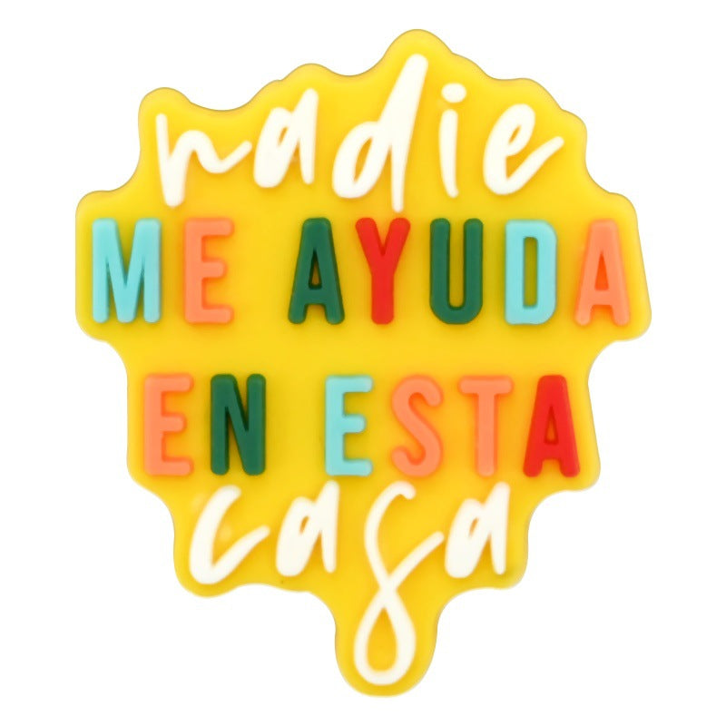 Wholesale  Random 100pcs Colorful Spanish phrase series PVC Soft Rubber Shoe Buckle Decoration