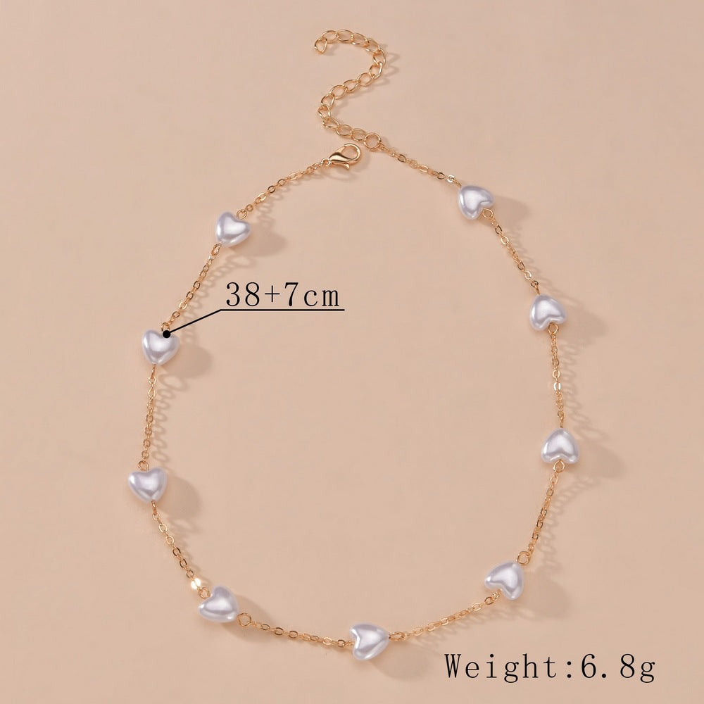 Wholesale fashion heart-shaped pearl  alloy stitching necklace