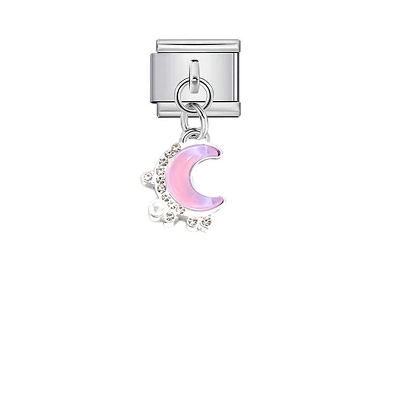 Wholesale Pink Crystal Flower Moon Pendant Charm for DIY Bracelet Watch - Stylish Jewelry Accessory for Women