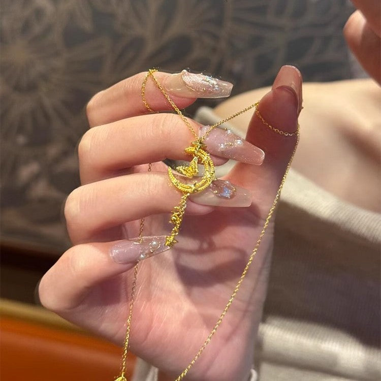 Wholesale  Red Butterfly Moon Star Tassel Pendant Necklace