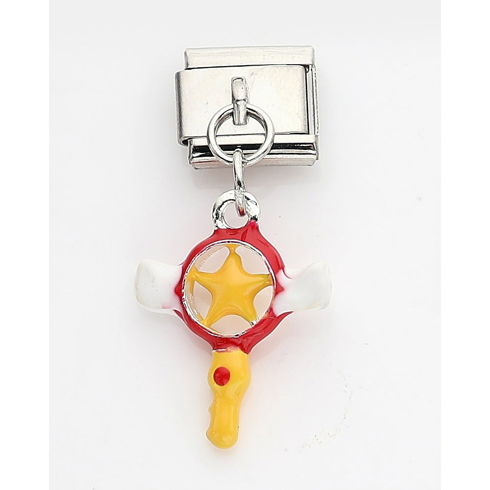 Wholesale 10pcs Italian Charm Bracelet 9mm DIY Splicing Starfish Fruit Lipstick Cartoon Stainless Steel Composable Bracelet