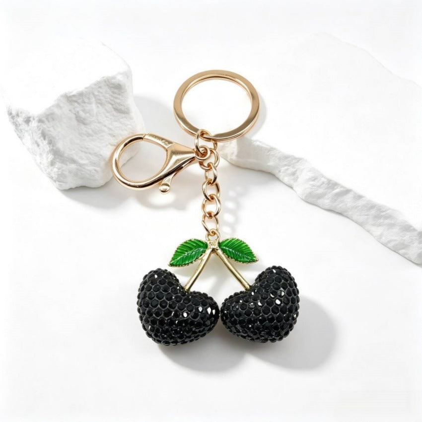 Wholesale 3D Rhinestone Cherry Heart Keychain Charm Creative Car Key Bag Pendant Decorative Accessory
