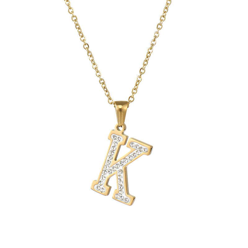 Wholesale  stainless steel diamond letter necklace