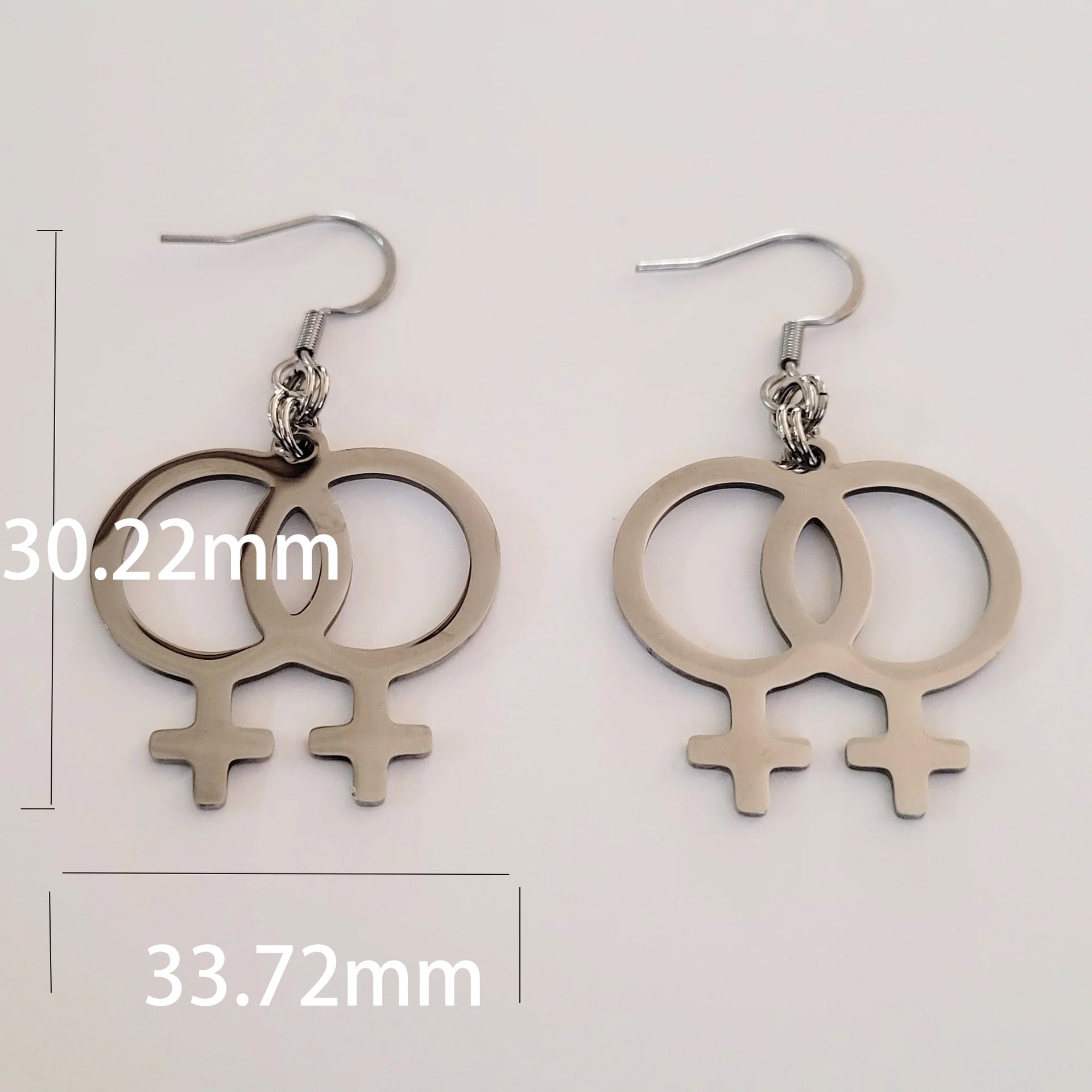Wholesale Double Symbol Stud Earrings Stainless Steel Silver Geometric Style Jewelry Accessory