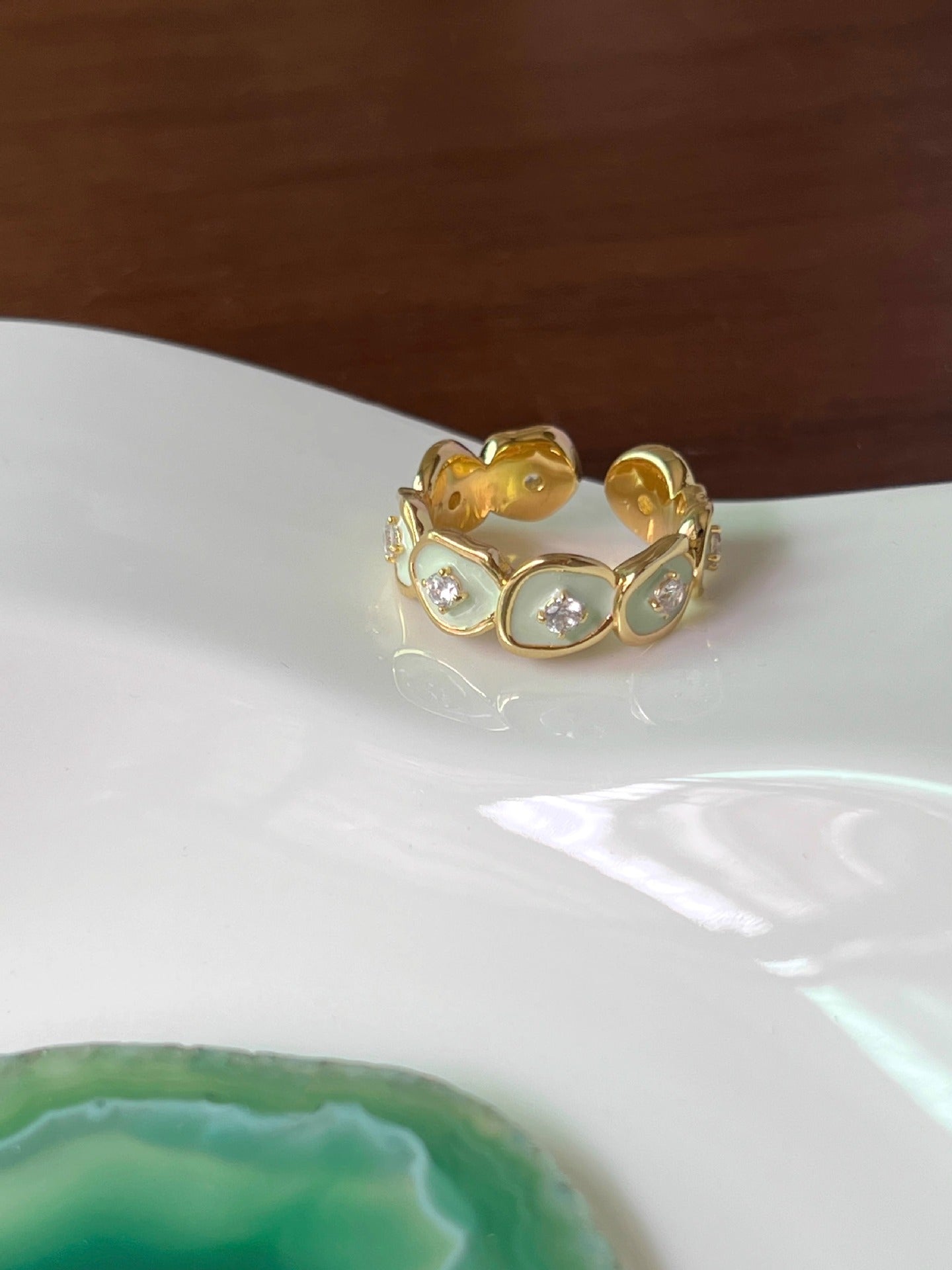 Wholesale Row Diamond Enamel Decoration Butterfly Four-leaf Clover Ring