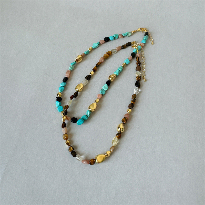 Wholesale  Irregular Natural Stone Tiger Eye Blue Pine Beaded Necklace