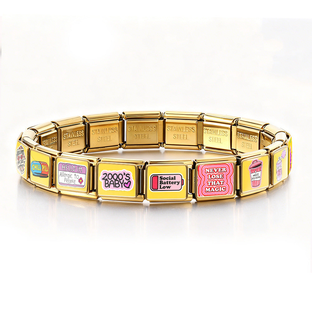 Wholesale Stainless Steel DIY Charm Bracelet with Fun Slogan Letter Beads,  Fashion Accessory for Everyday Wear or Gift