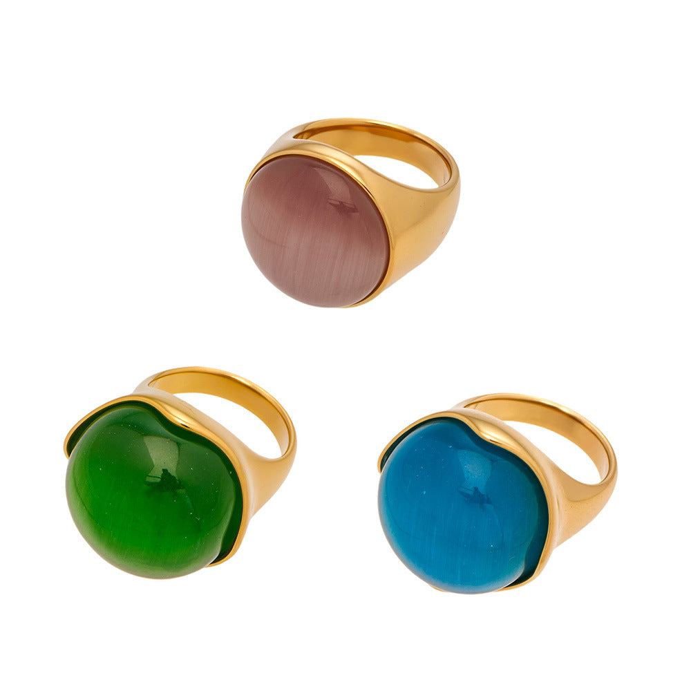 Wholesale Elegant Light-Luxury Stainless Steel Oval Opal Ring
