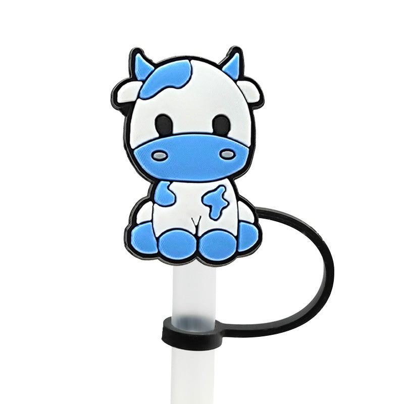 Wholesale 20PCS 8mm Cartoon Cow Silicone Straw Tube Cap Straw Decoration