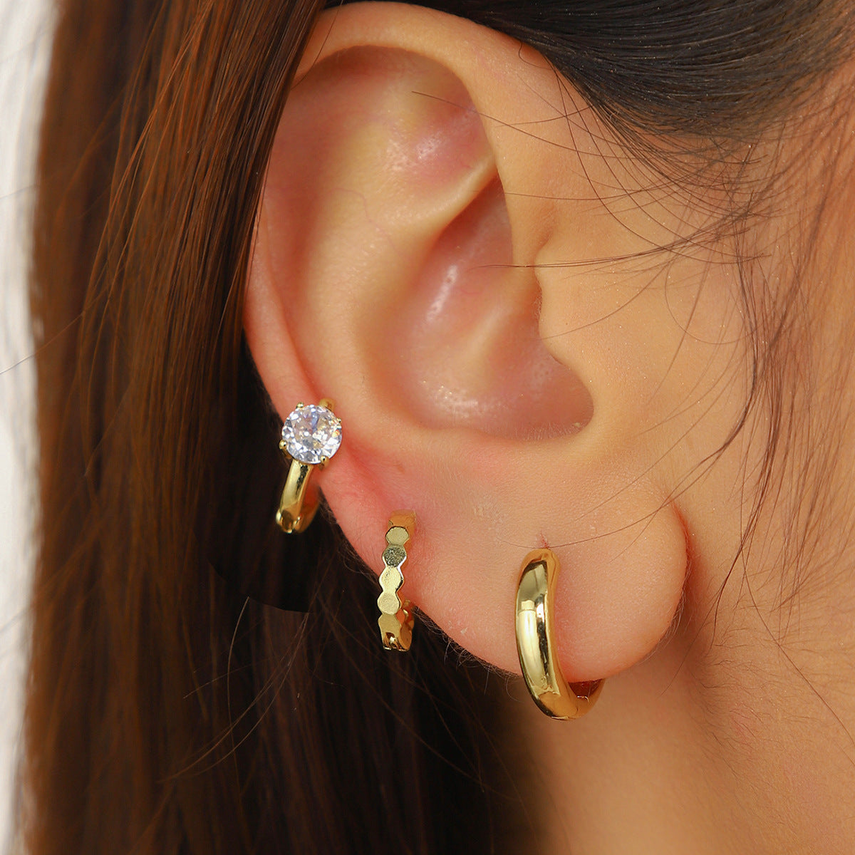 Wholesale Irregular one card three pairs of copper zircon earrings set