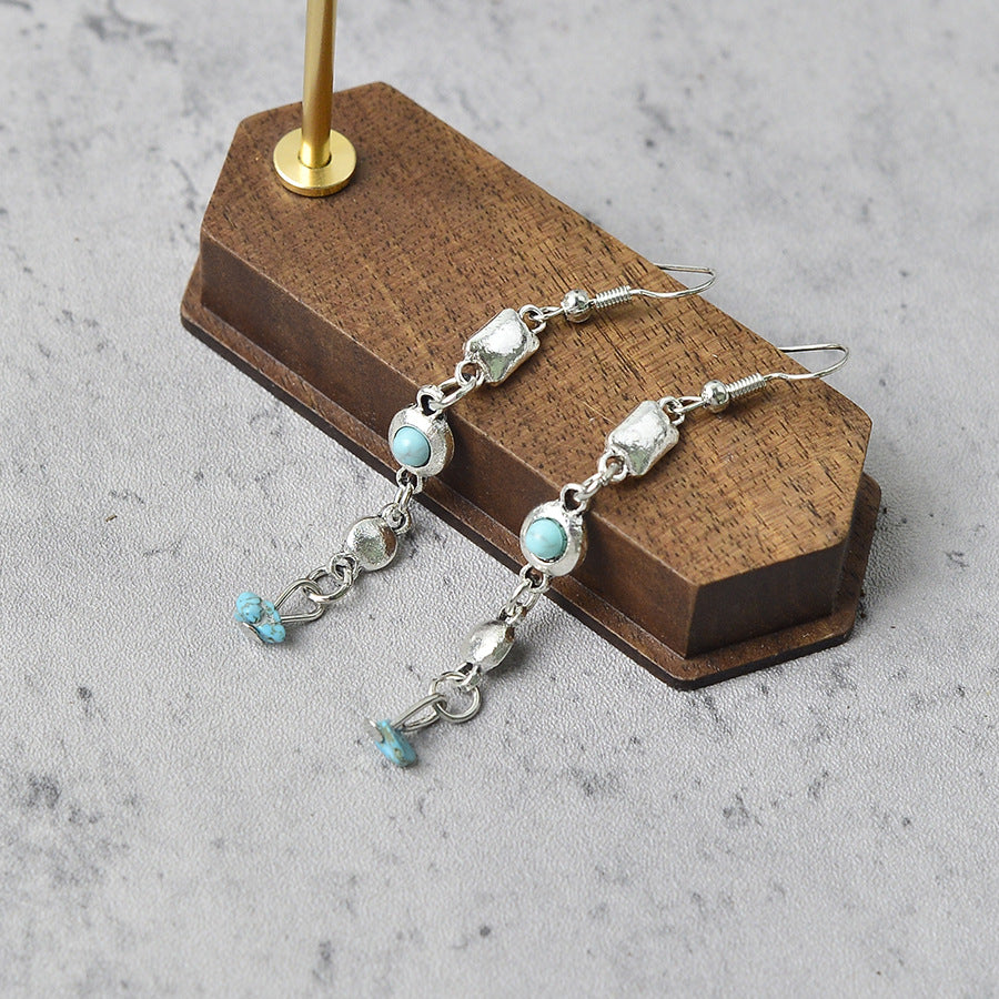 Wholesale Retro Tassel Turquoise Pendant Earrings Zinc Alloy Electroplated Fashion Accessory for Women