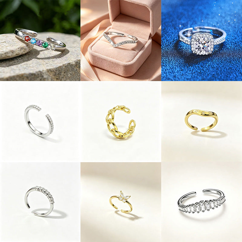 Wholesale Geometric Open Ring with CZ Stones,  Fashion Accessory for Women,  Boutique Resale