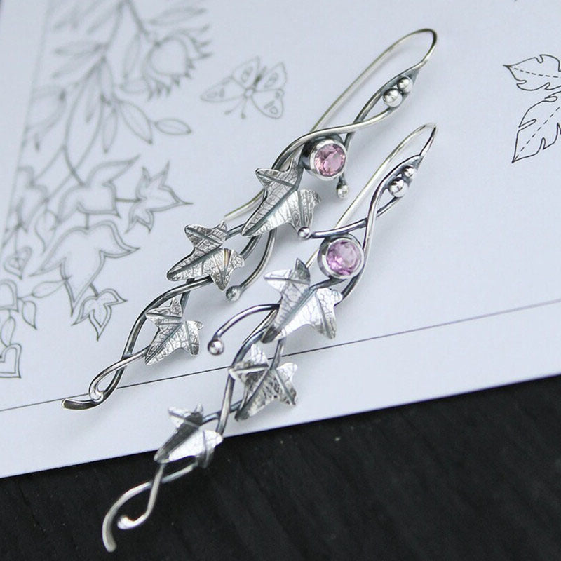 Wholesale Ethnic Style Old Plant Leaf Diamond Earrings