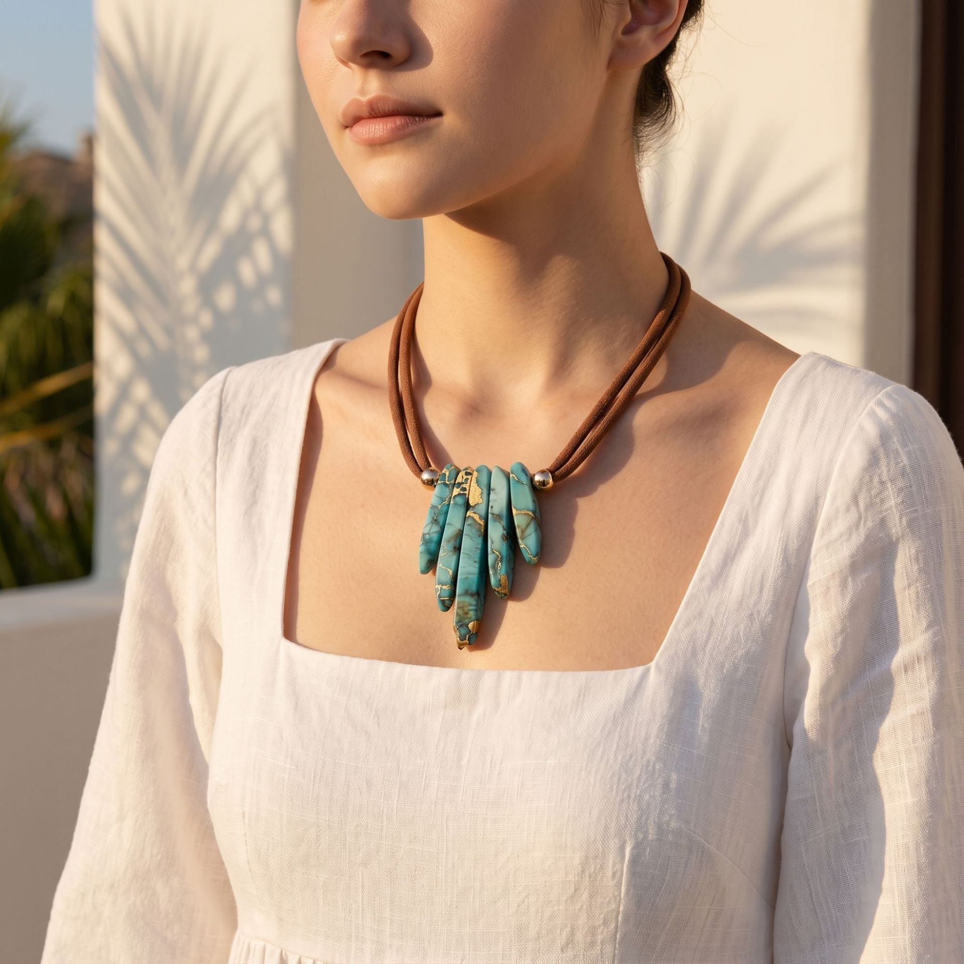 Wholesale Electroplated Alloy Cowboy Necklace Set Vintage Bull Head Turquoise Jewelry Accessory