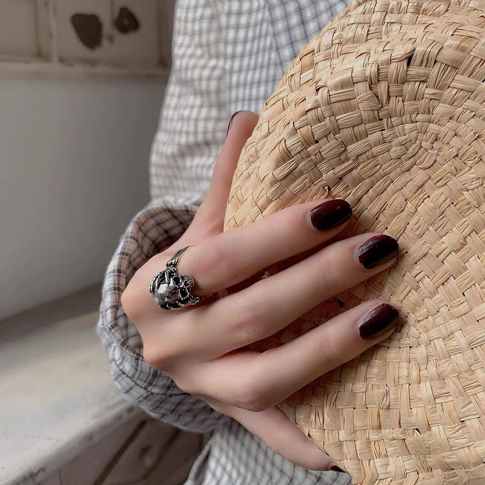 Wholesale  punk dark style skull design sense decompression open ring