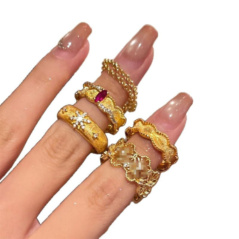 Wholesale Vintage Gold Brushed Lace Ring Adjustable Alloy Retro Style Fashion Accessory for Resale