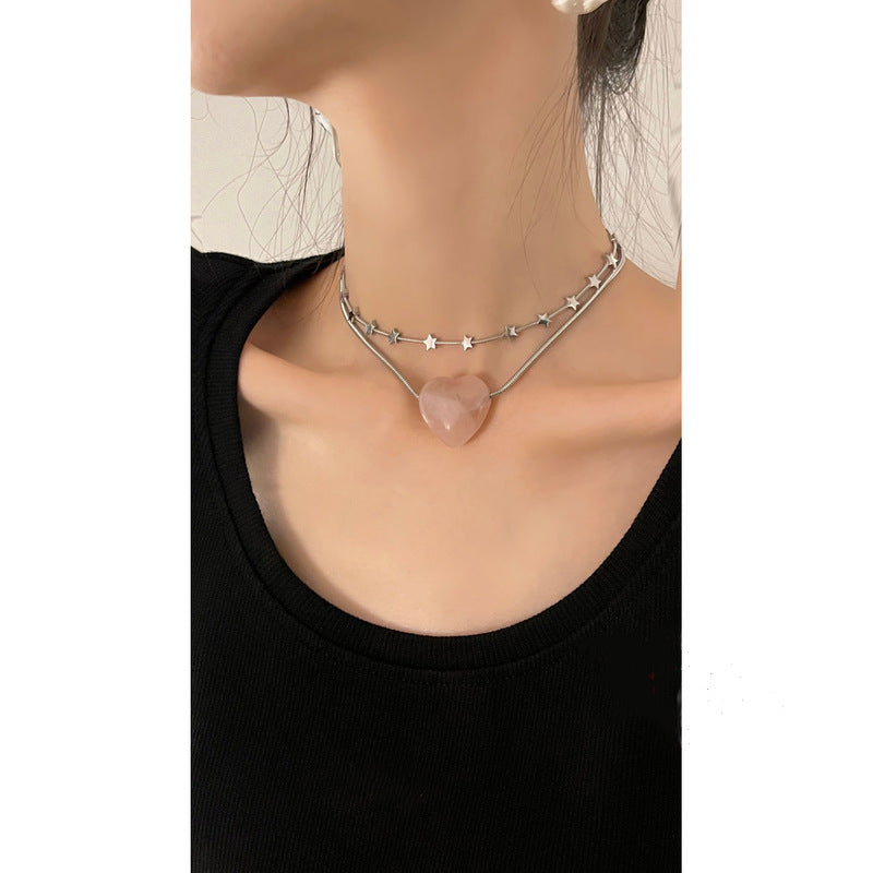 Wholesale  Titanium Steel Snake Chain Heart Shape Necklaces