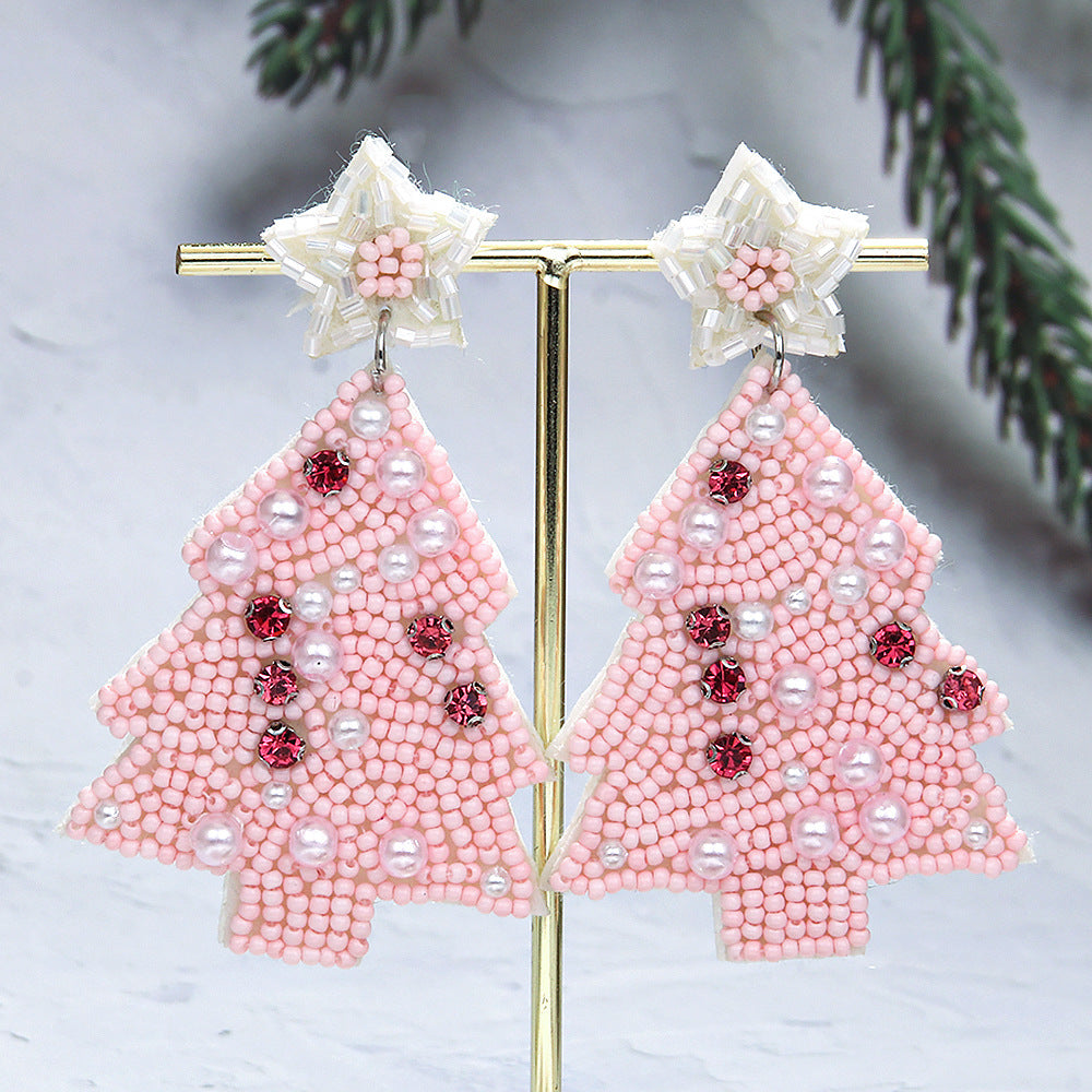 Wholesale Christmas Tree Style Rice Bead Earrings Handmade Beads ACC-ES-ManT021
