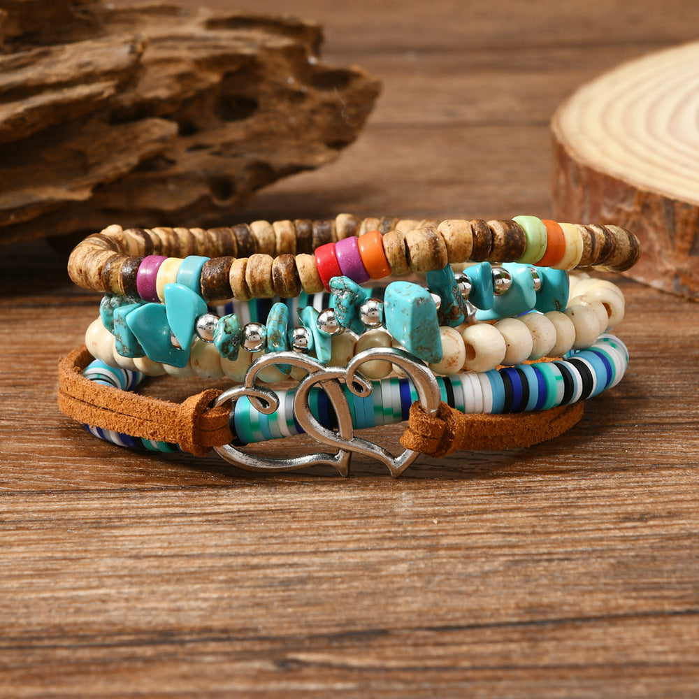 Wholesale Bohemian Style nut Shell Wooden Beads Turquoise Handmade Bracelet