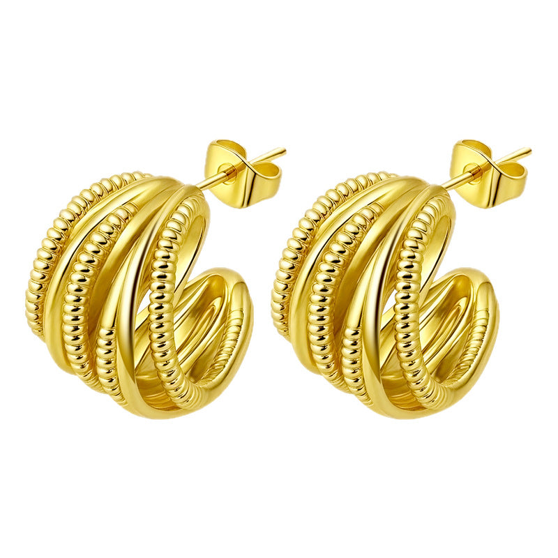 Wholesale Multi-Layered Titanium Steel Earrings European Retro Gold Electroplated for Women Boutique Resale