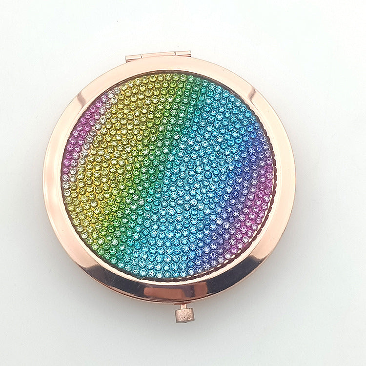 Wholesale Round Diamond Small Mirror Portable Folding Pearl Diamond Cosmetic Mirror ACC-MR-GuoYan001