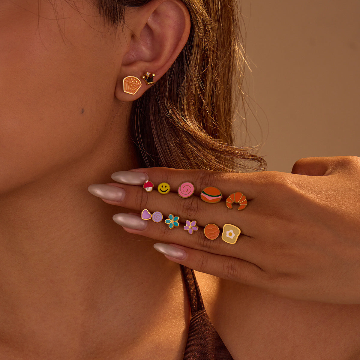 Wholesale  Colorful Oil-Dropping Stainless Steel Earrings