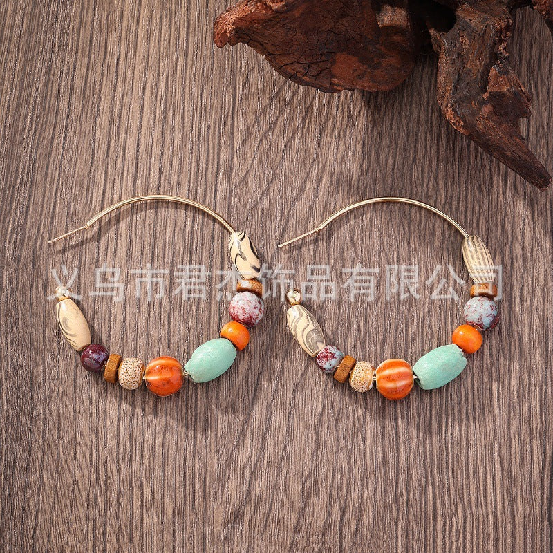Wholesale Ethnic Style Wooden Beads Bohemian Ceramic Large Earrings ACC-ES-JunJie015