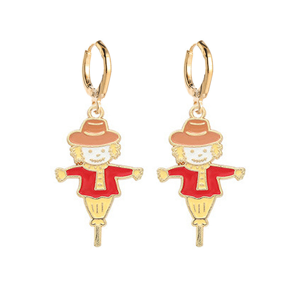 Wholesale Thanksgiving Cute Hedgehog Fox Scarecrow Pumpkin Wheat Alloy Oil Drop Earrings ACC-ES-ChenY050
