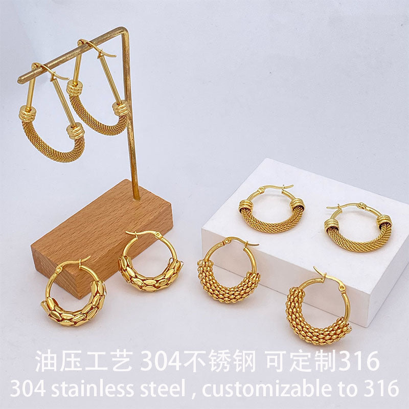 Wholesale Stainless Steel Titanium Steel Circle Halfnet  Earrings