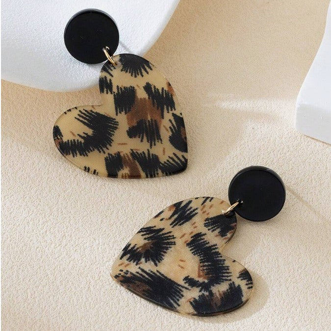 Wholesale  Retro Fashion Leopard Print Heart Acrylic Heart Earrings