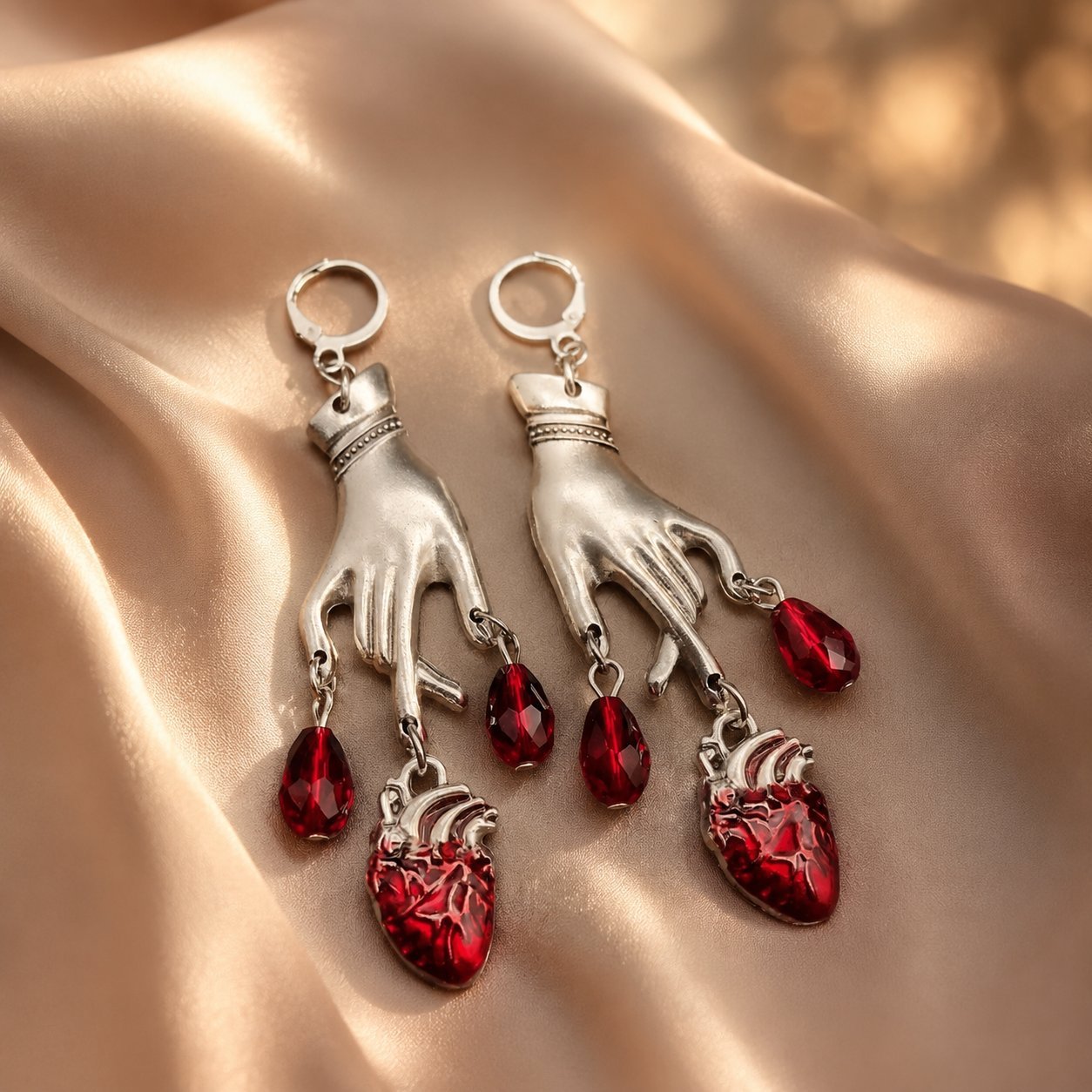 Wholesale Dark Gothic Punk Drop Earrings with Red Gemstone Cross Design - Fashion Jewelry Accessory for  or Everyday Wear