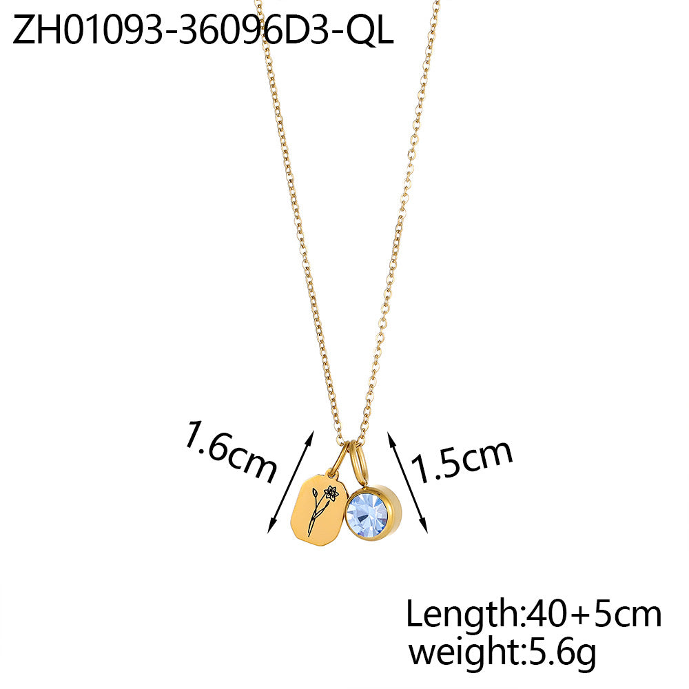 Wholesale Zircon Flower Pendant Stainless Steel  Necklace
