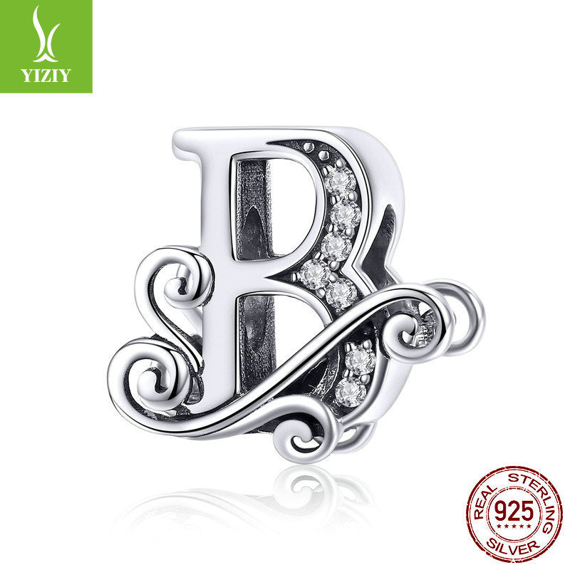 Wholesale 26 Letters DIY Beaded Bracelet Accessories Inlaid with Zircon Sterling Silver Beads Charms ACC-CHS-YinZhiyun001