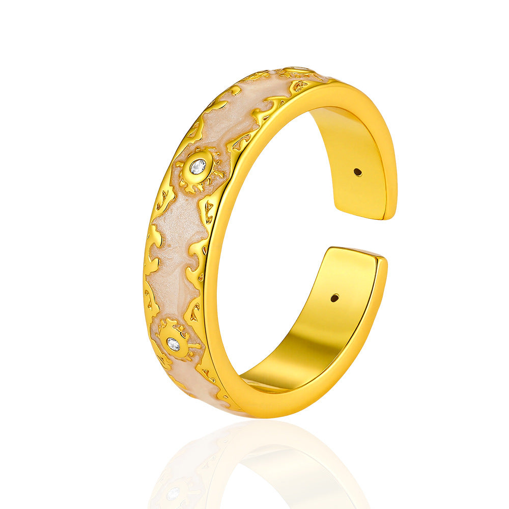 Wholesale Vintage Geometric Adjustable Ring For Women Gold Blue Copper Zircon Jewelry Accessory Gift Party