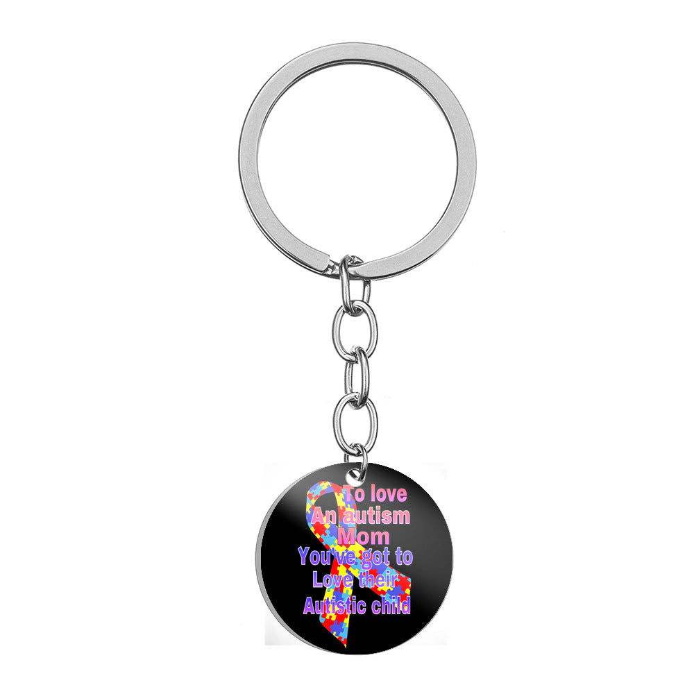Wholesale Autism Mom MOM Stainless Steel Keychain Mother's Day ACC-KC-HuanYu002