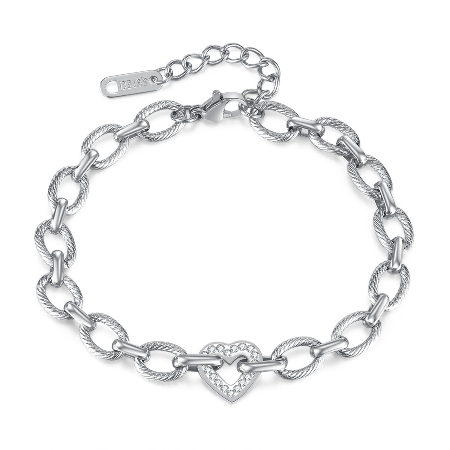 Wholesale stainless steel  love inlaid zircon bracelet