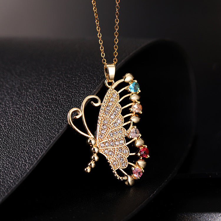 Wholesale Copper Butterfly Choker With Colorful Zircon Pendant Korean Style Trendy Fashion Accessory For Women