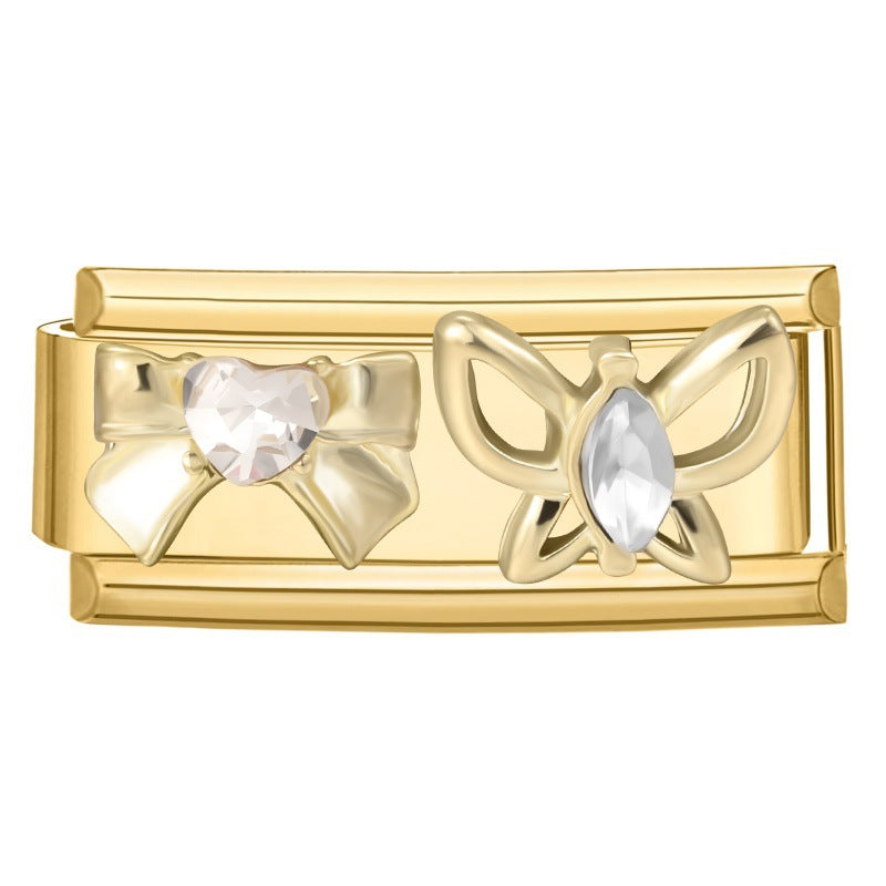 Wholesale Stainless Steel DIY Modular Bracelet Set Gold Rhinestone Butterfly Pearl Jewelry Accessory
