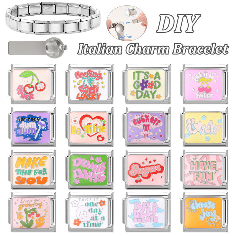 Wholesale Italian Charm Bracelet 9mm DIY Splicing Text Series Stainless Steel Composable Bracelet