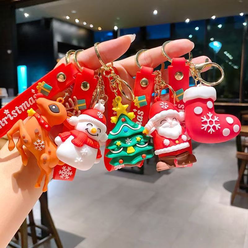 Wholesale Christmas  Keychain Pendant Cartoon PVC Bag Charm Decorative Gift for Boutique Resale