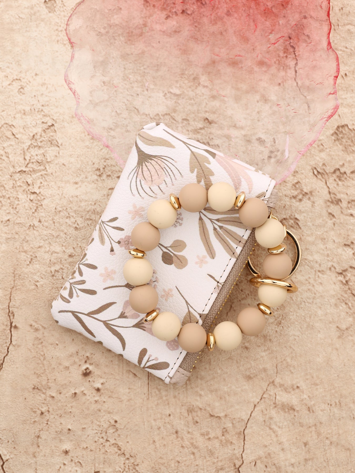 Wholesale Wallet Bow Card Holder Printed Clutch Silicone Bead Bracelet Wristlet Keychain