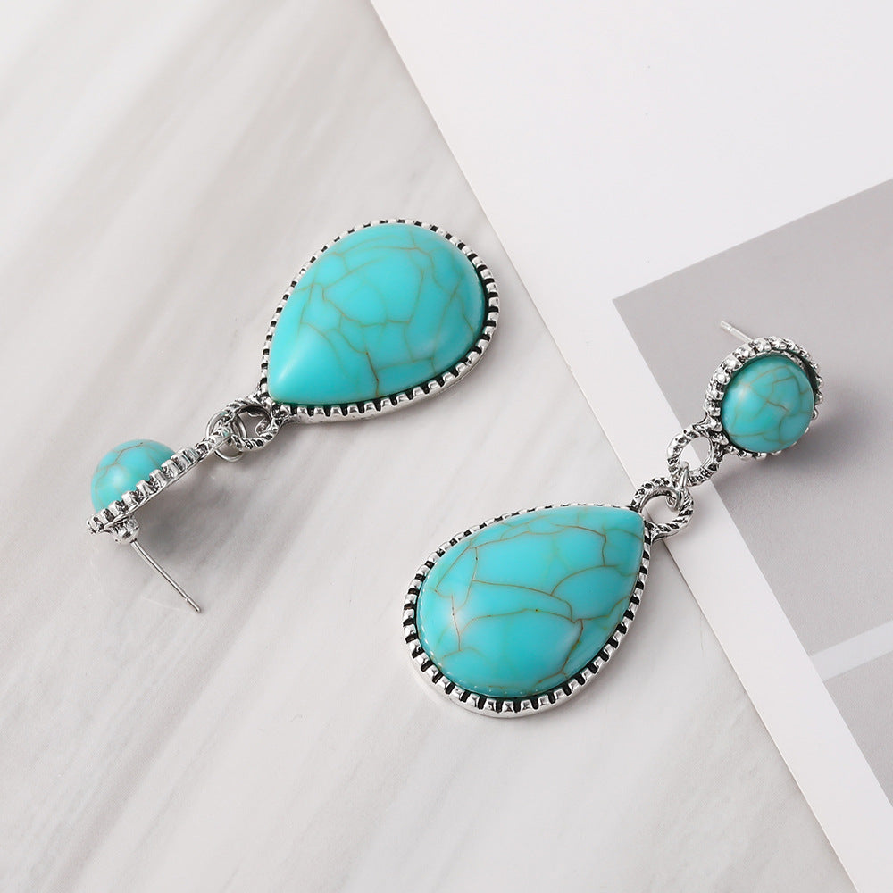 Wholesale Bohemian Turquoise Drop Earrings Alloy Electroplated Jewelry Accessory for Party