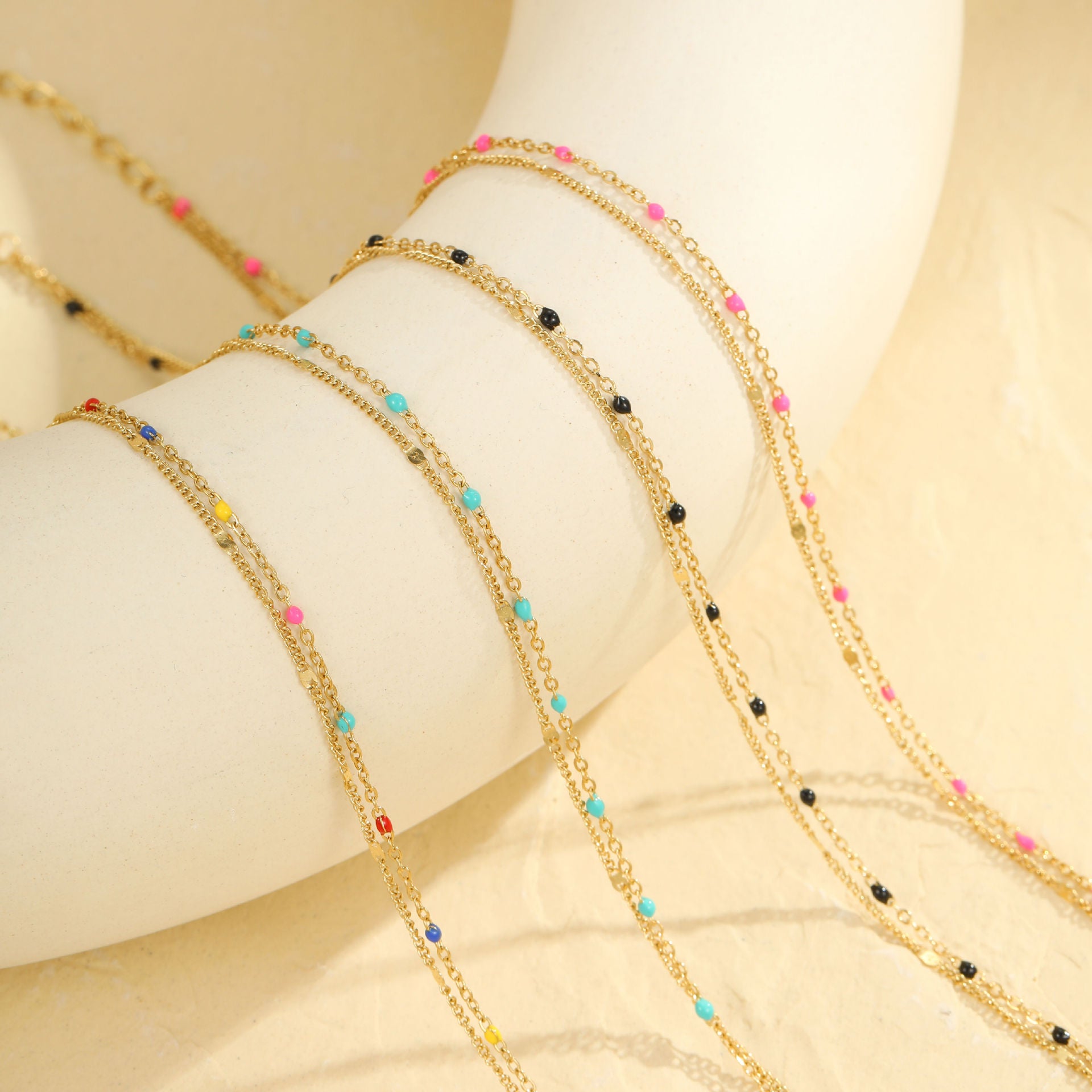 Wholesale color oil drops bean dopamine stainless steel anklet